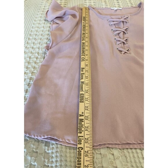 Maurice’s Blouse Plus Size XL Dusty Rose Pink  Lace Up Front Flutter Sleeve - Picture 9 of 10